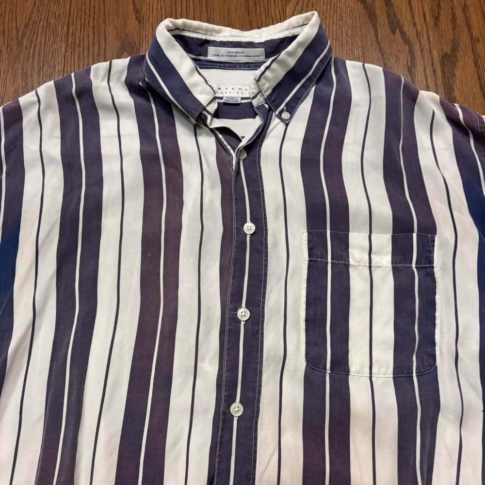 Vintage 90s striped button shirt purple white 100% rayon - mens large